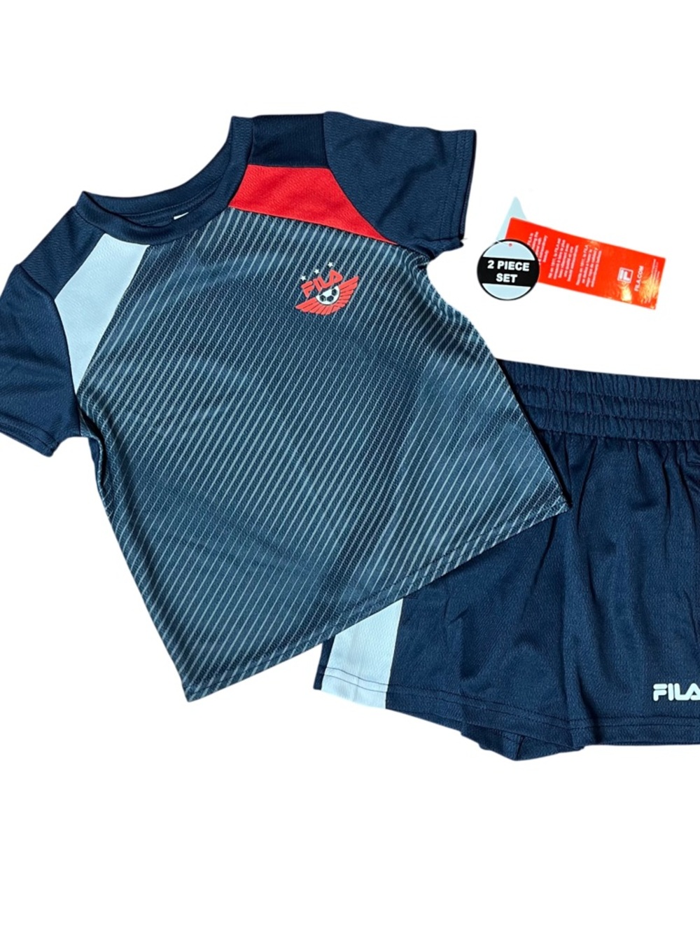 Fila Crest Soccer Set Shorts Short Sleeve Shirt Navy Blue Red White NWT Boys 4